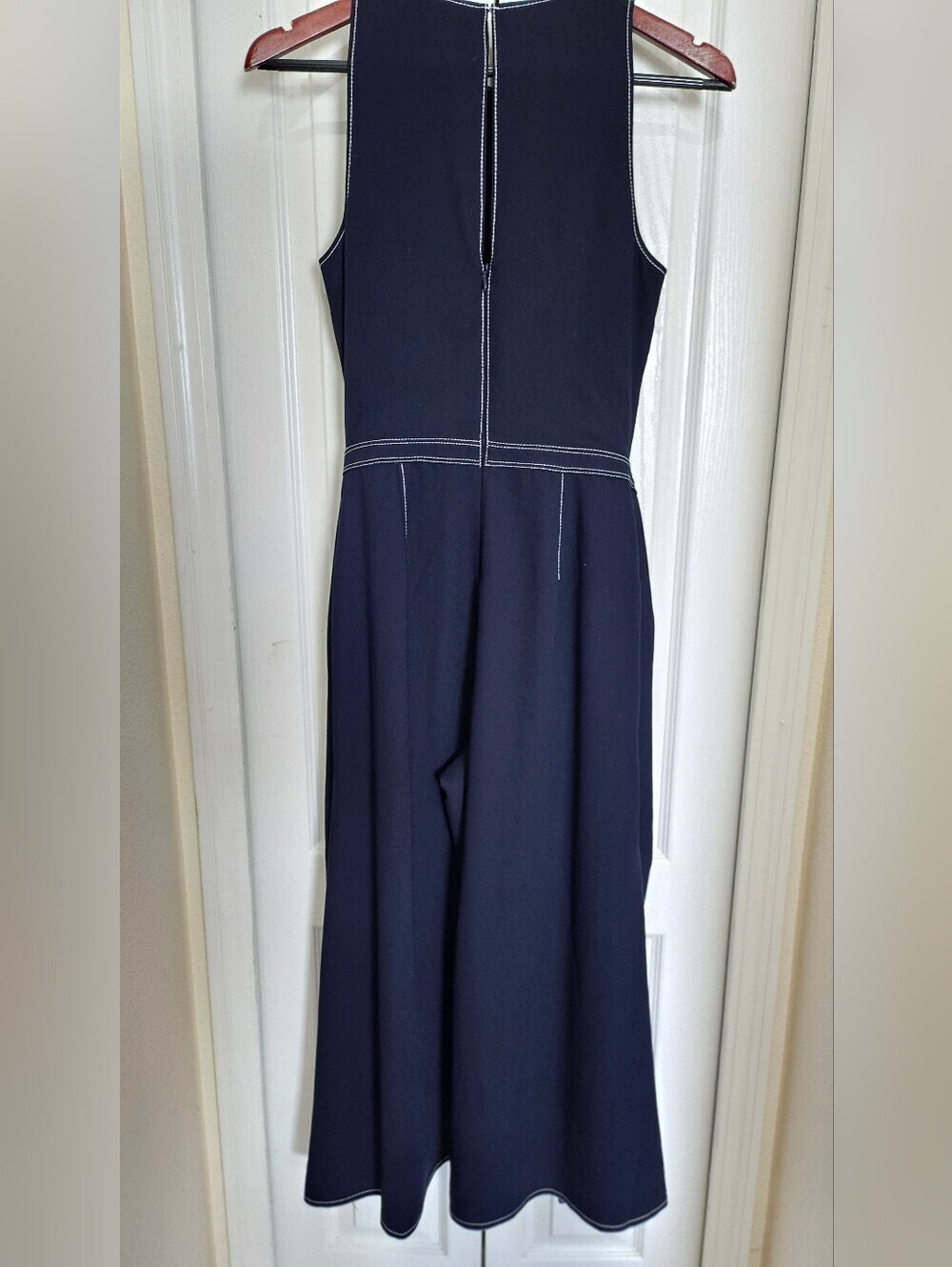Joie Navy Blue Contrast Stitch Sleeveless Jumpsuit Tie Waist Women's Size 2. - Picture 12 of 16